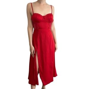 Alamour the Label Dress Midlength Slip A-line Red Satin Lace Size Extra Small